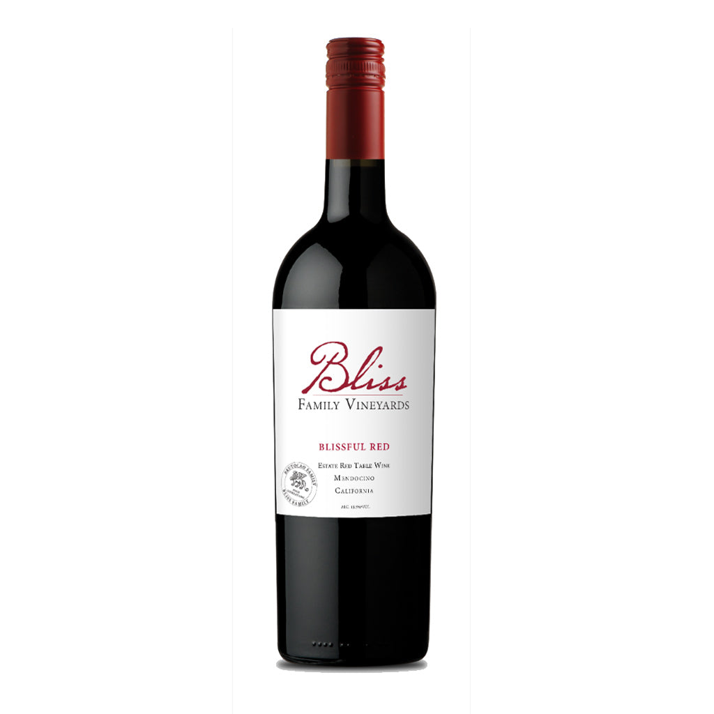 Bottle of Blissful Red wine, available from Rernard Creek in Northern California