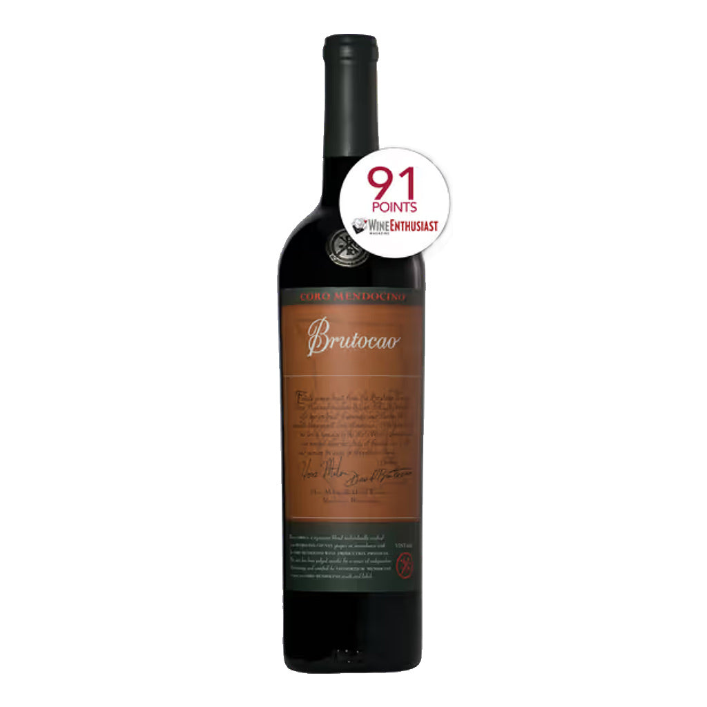 Bottle of Brutocao Coro Mendocino wine, available from Renard Creek in Northern California.