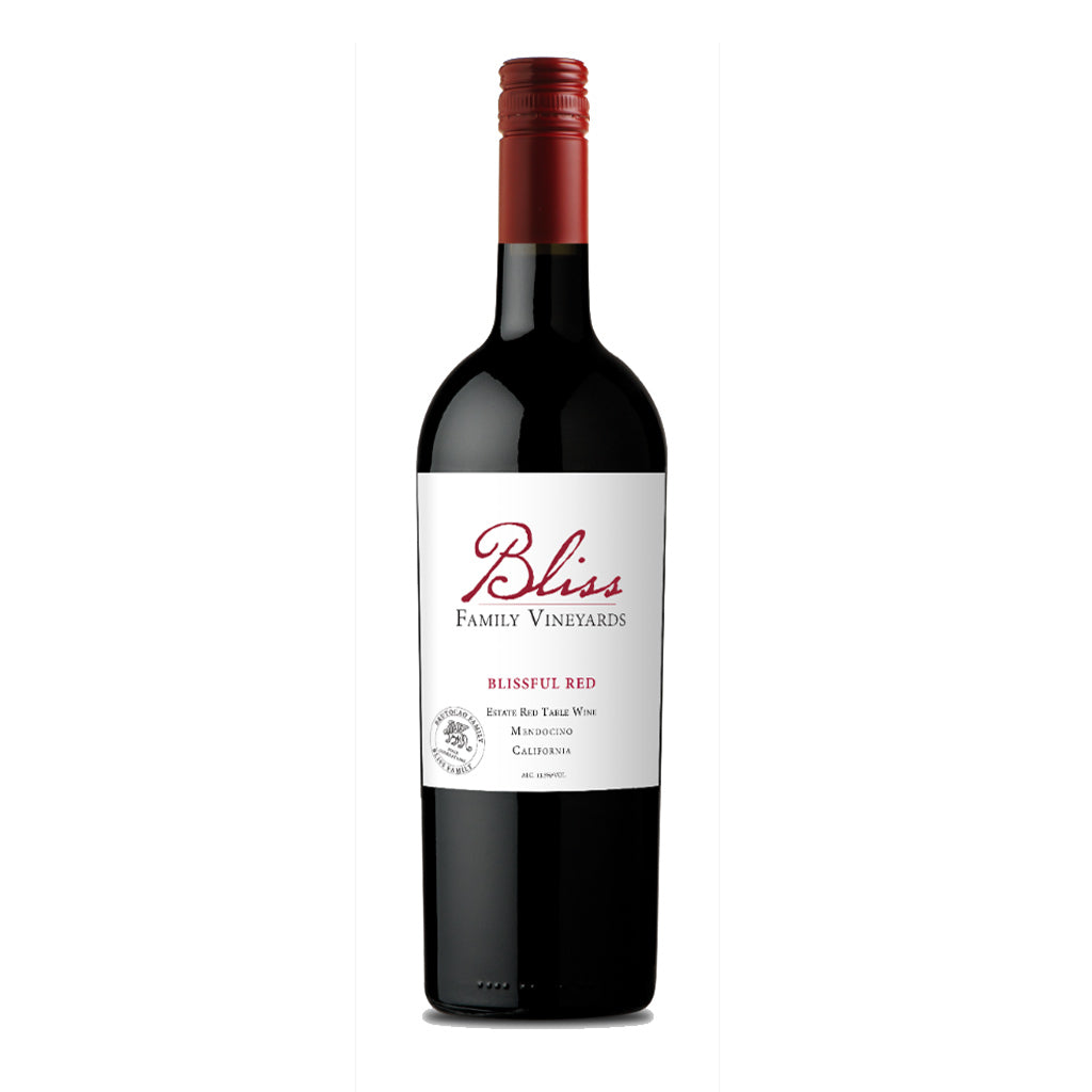Bottle of Blissful Red wine, available from Rernard Creek in Northern California 