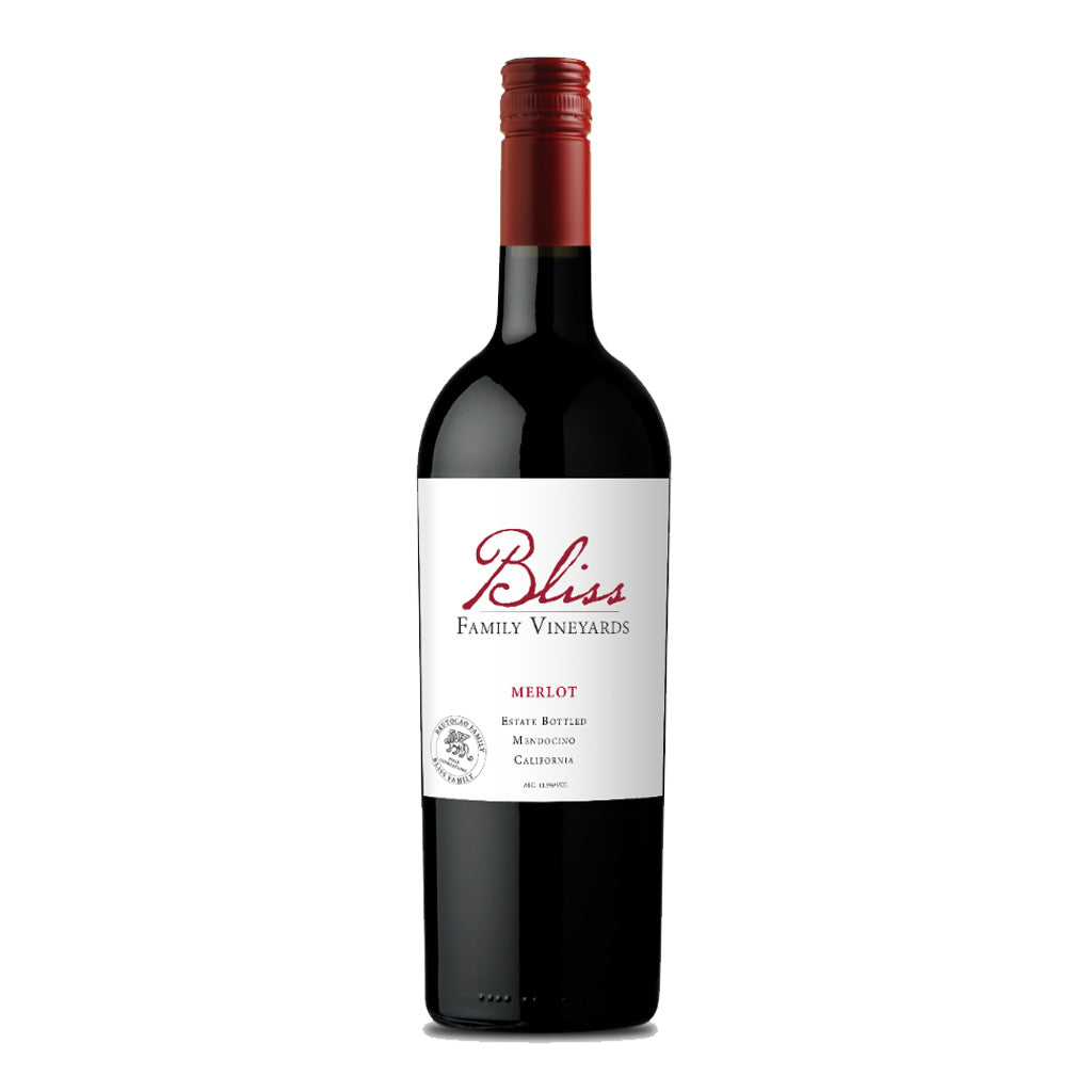 Bottle of Bliss Merlot wine, Available from Rernard Creek in Northern California