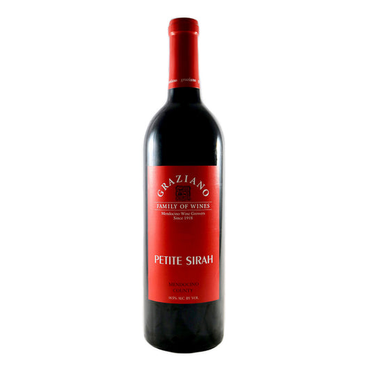 Graziano petite Sirah red wine, like that available from Renard Creek in Northern California.
