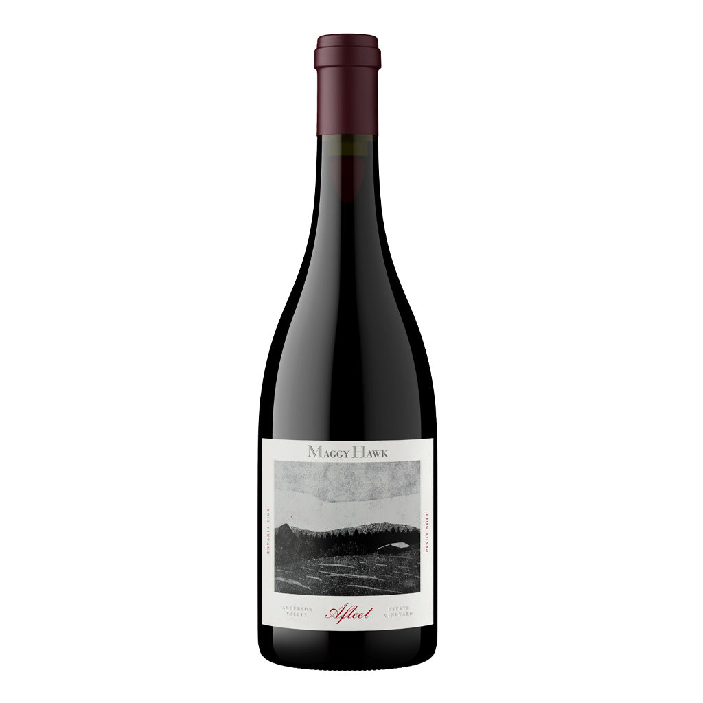 Bottle of delicious Maggy Hawk Afleet Pinot Noir wine from Renard Creek. 