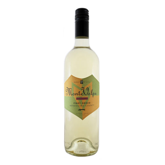 Bottle of Monte Volpe Pinot Grigio wine. 