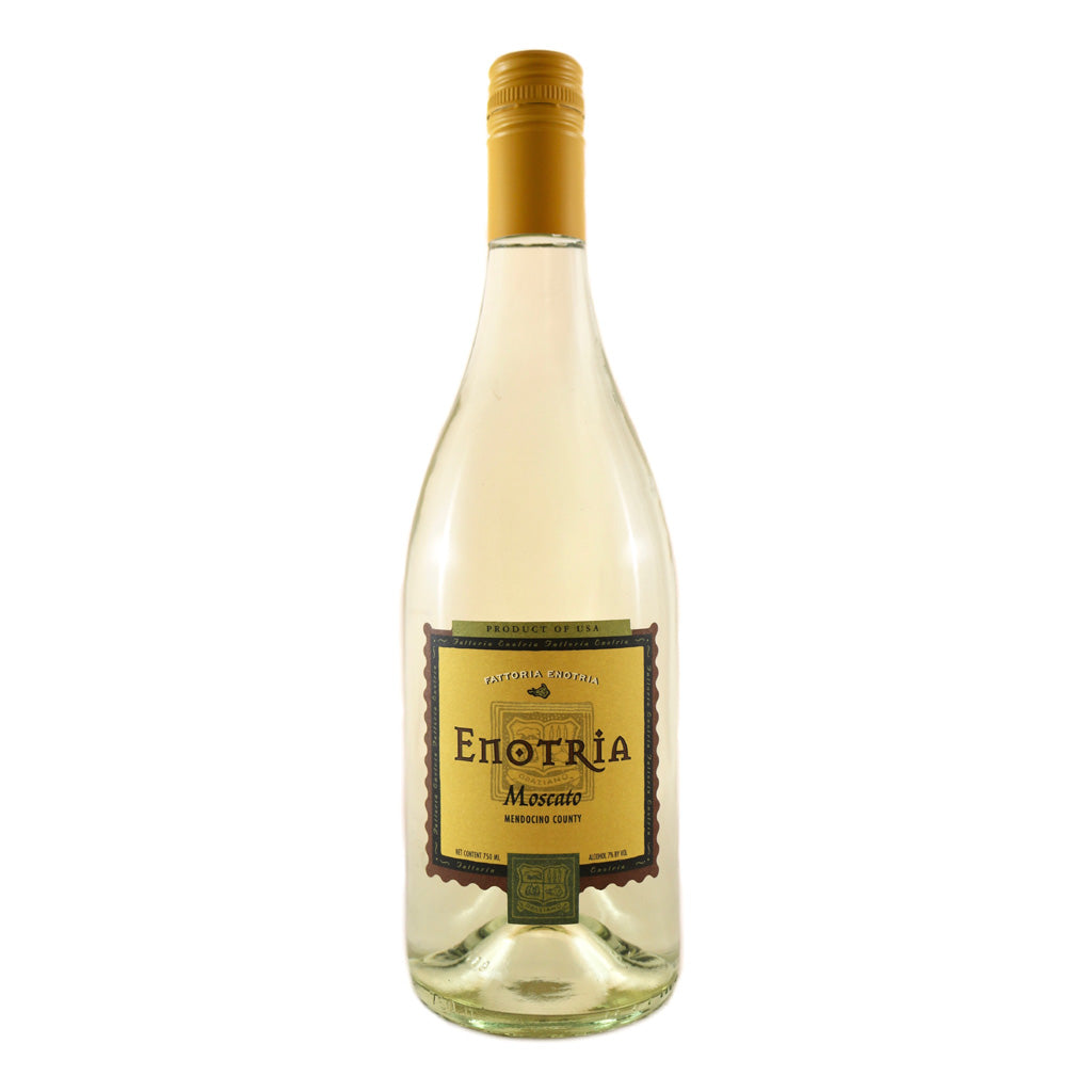 Bottle of 2020 Enotria Moscato wine from Northern California.