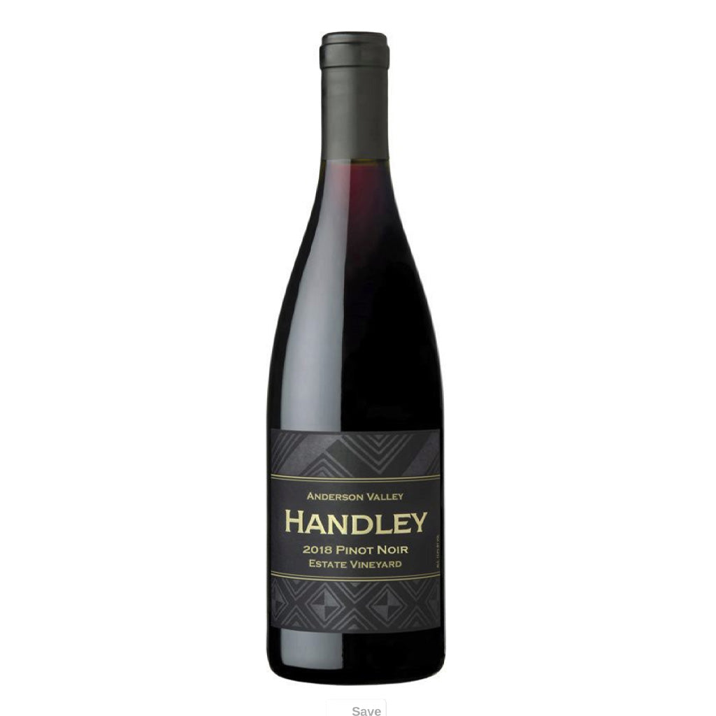 Bottle of 2018 Handley Pinot Noir Estate artisan wine from Northern California.