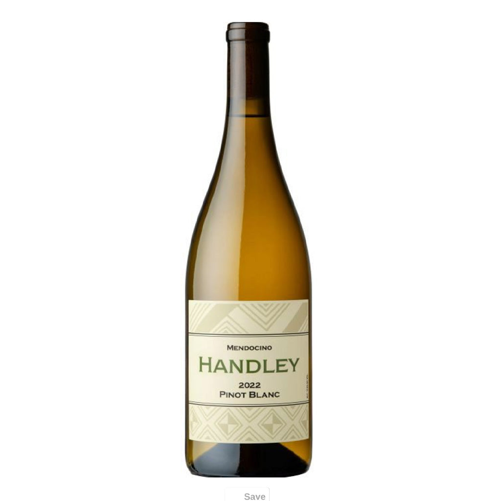 Bottle of 2022 Handley Pinot Blanc artisanal wine from Northern California.
